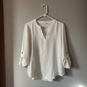 Maurices Ivory V-Neck Blouse with Button Sleeves